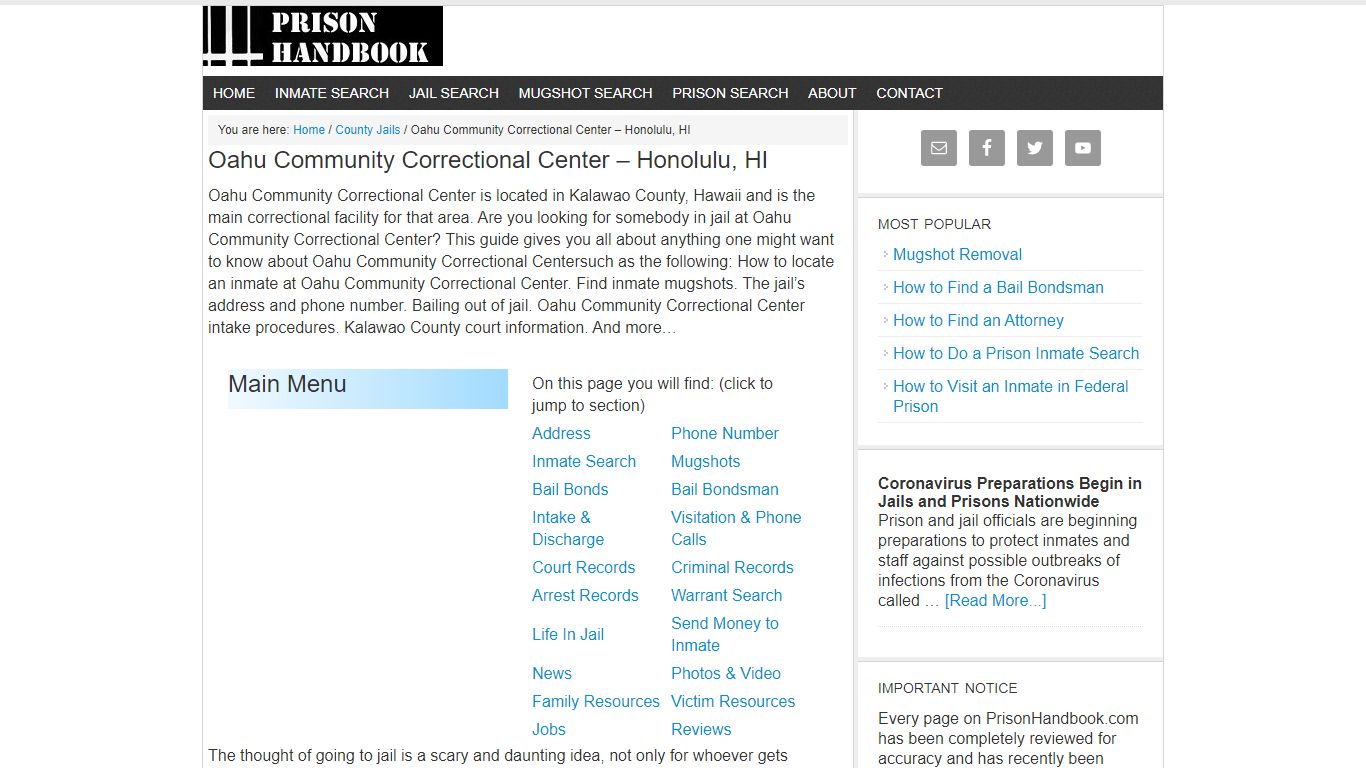 Oahu Community Correctional Center – Honolulu, HI - Prison Handbook