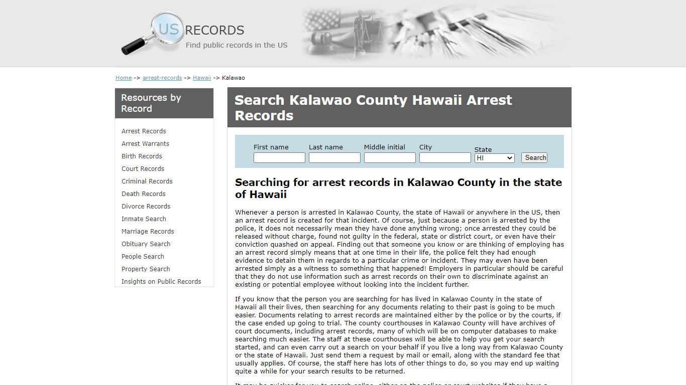 Search Arrest Records Kalawao Hawaii | US Records